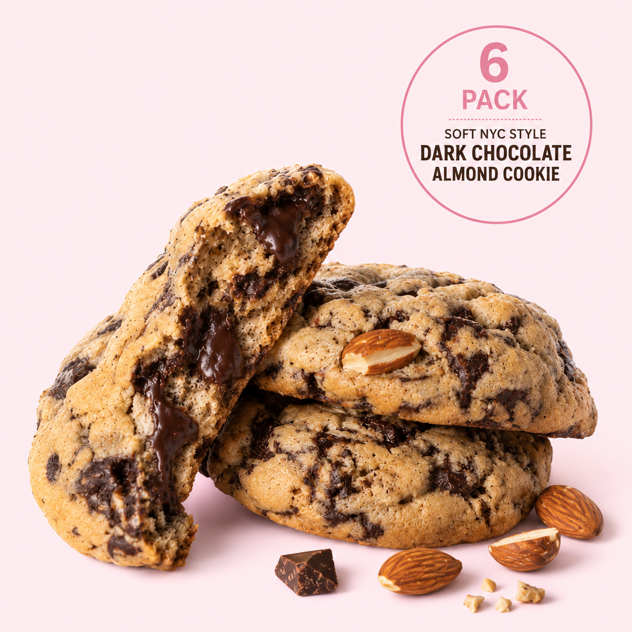 Soft NYC Style Dark Chocolate Almond Cookie (Box of 6)